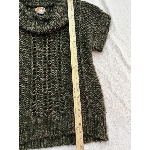 Mudd Open Knit Sweater Juniors Large Short Sleeve Green Shimmer Cowl Neck Y2K - Picture 11 of 16